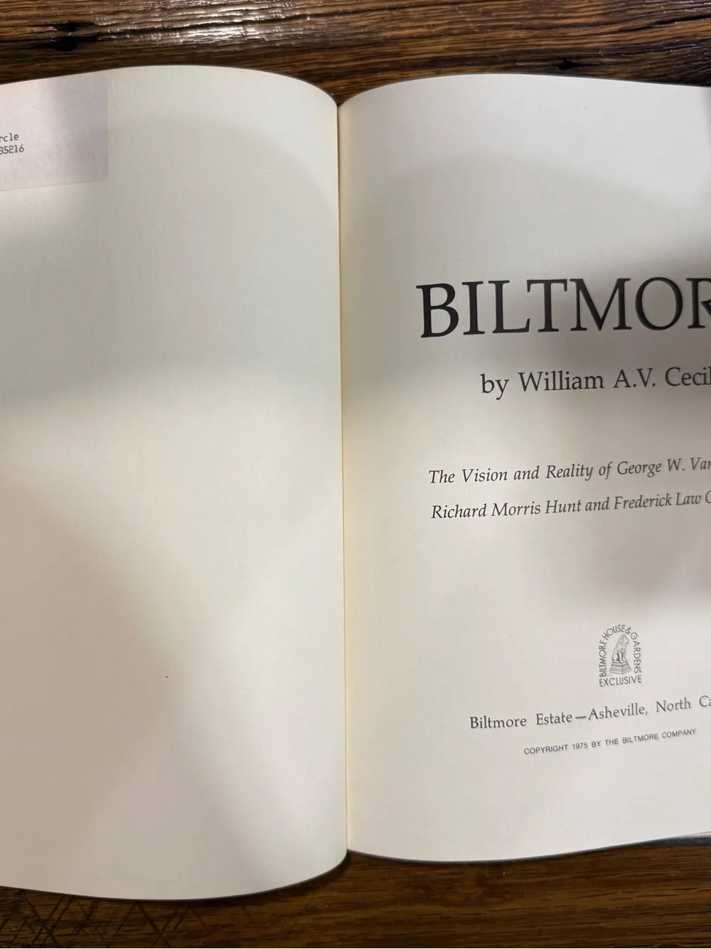 Biltmore William A.V. Cecil HC 1975 Illustrated Ex Libris American Heritage